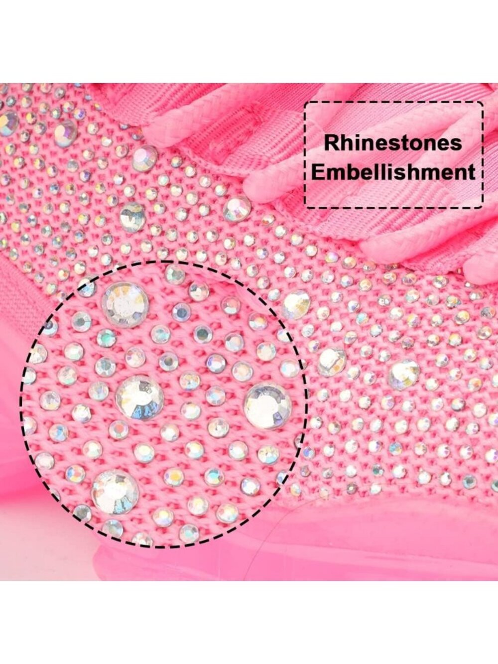 Women's Pink Rhinestone Mesh Slip On Breathable Spakle Glitter Sneaker Shoes - Picture 2 of 6